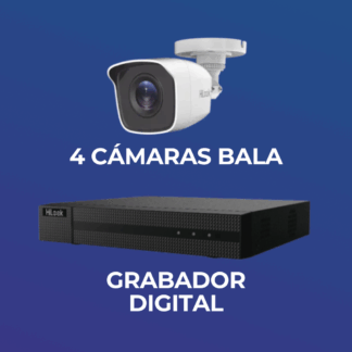 Kit de Videovigilancia (CON INSTALACIÓN) | 4 Cámaras Bala Metálicas | 1 DVR 8 Canales | 1 Fuente de Poder | Accesorios de Instalación