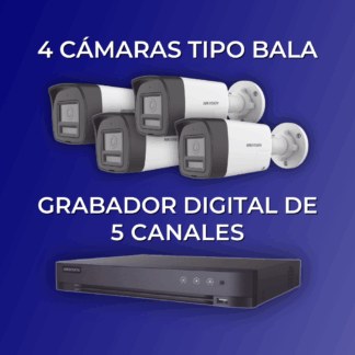 Kit Bidireccional y Dual Light (CON INSTALACIÓN) | 4 Cámaras Bala con Bocina y Micrófono | 1 DVR 4 Canales | 1 Fuente de Poder | Accesorios de Instalación