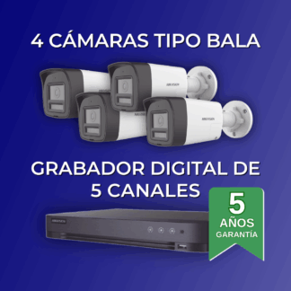 Kit Bidireccional y Dual Light (CON INSTALACIÓN) | 4 Cámaras Bala con Bocina y Micrófono | 1 DVR 4 Canales | 1 Fuente de Poder | Accesorios de Instalación