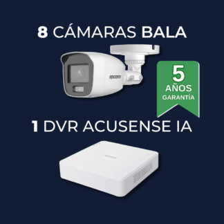 Kit 8 Cámaras (CON INSTALACIÓN) | 8 Cámaras Bala 1080p | 1 DVR 8 Canales 1080p Acusense Lite | 8 Cables 18 Mts | 1 Fuente de Poder